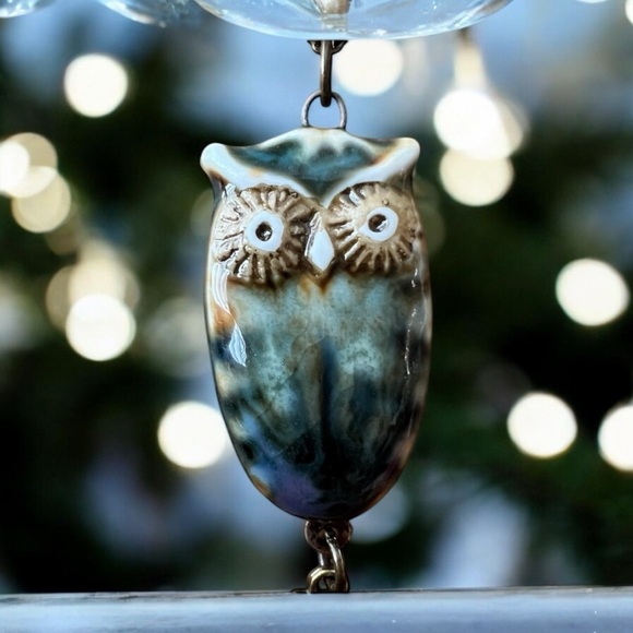 Ceramic Owl Pendant Necklace with Heart Charm Owl necklace. Ceramic owl pendant - Picture 5 of 16